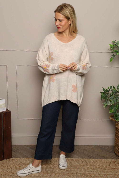 Valerie Botanical Knitted Jumper Stone - Image 2