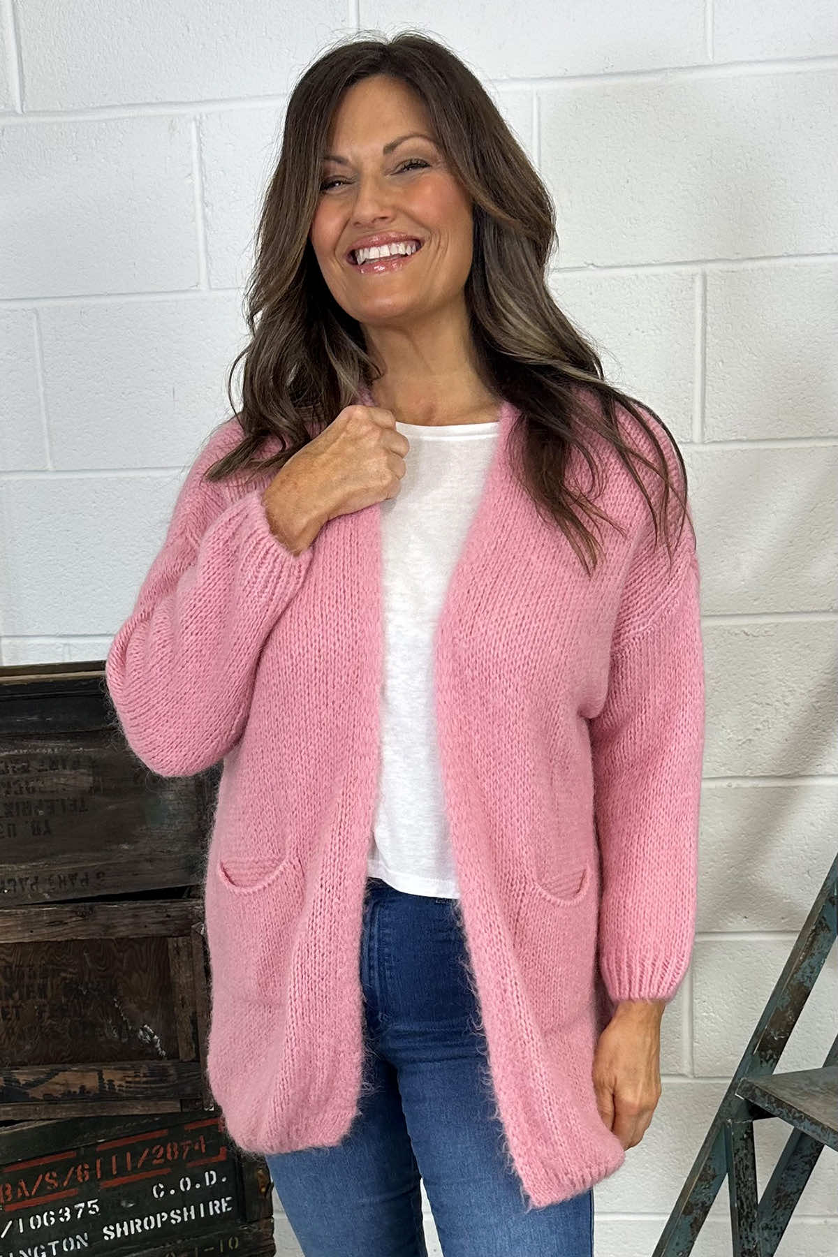 Spencer Knitted Pocket Cardigan Pink