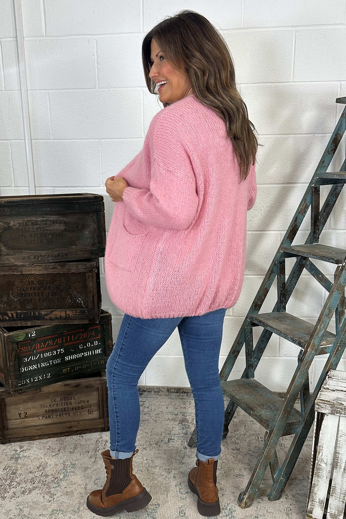 Spencer Knitted Pocket Cardigan Pink