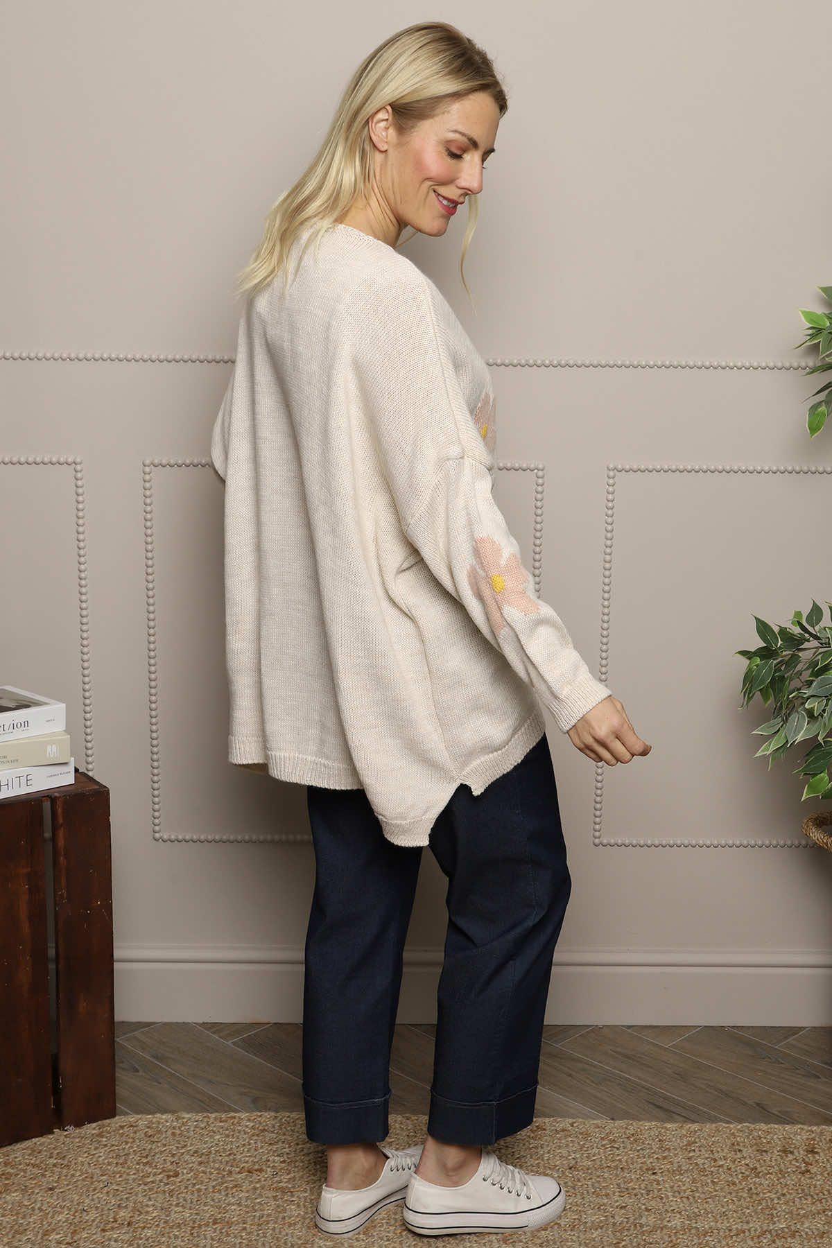 Valerie Botanical Knitted Jumper Stone