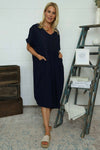 Fenella Linen Dress Navy