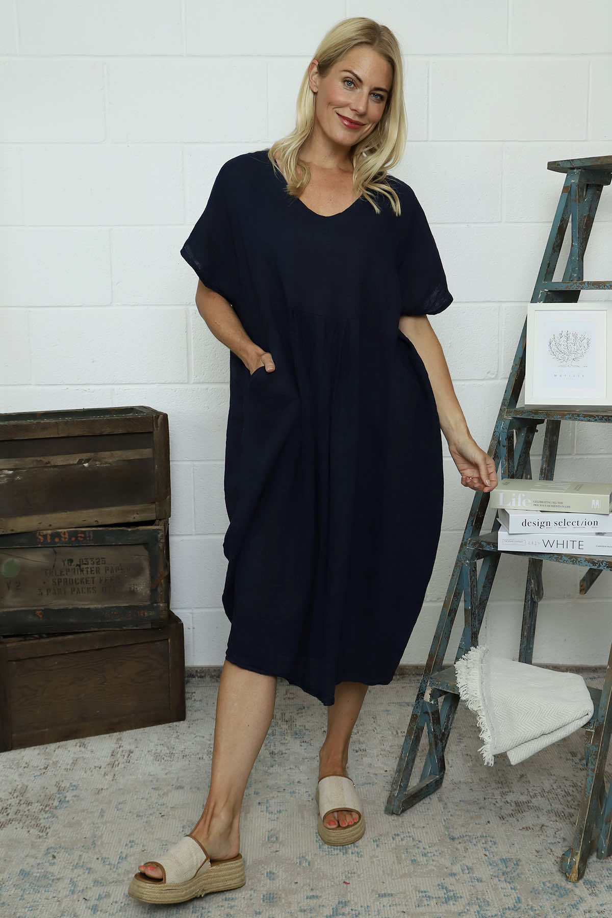Fenella Linen Dress Navy