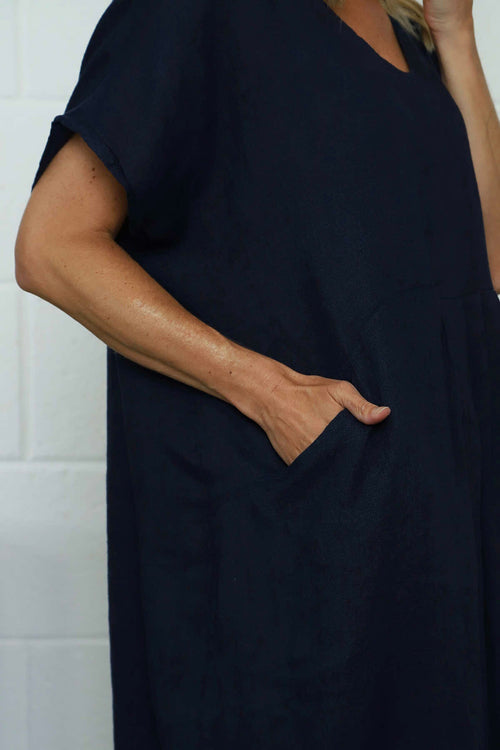 Fenella Linen Dress Navy - Image 3
