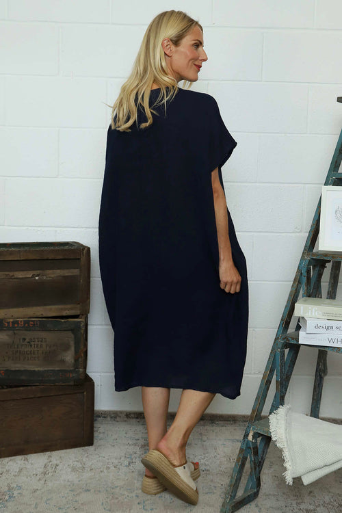 Fenella Linen Dress Navy - Image 4