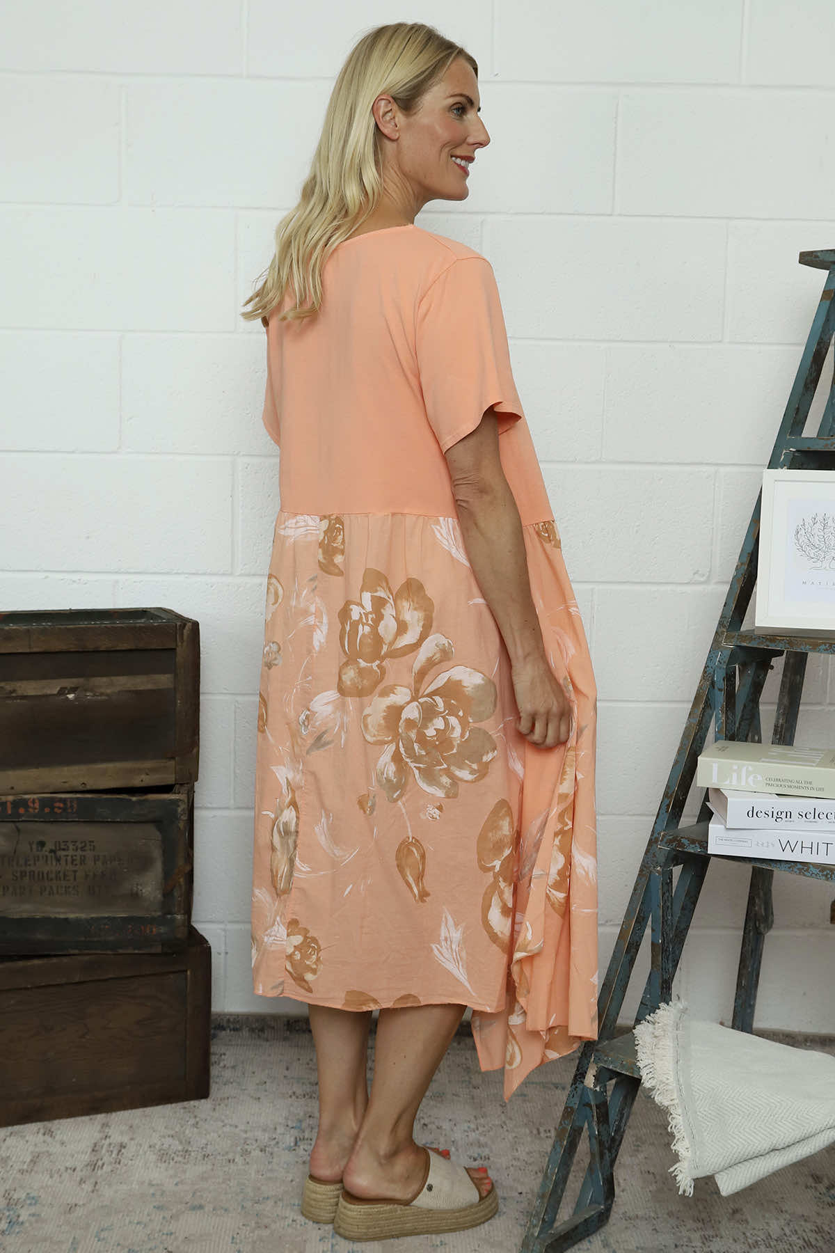 Tullia Botanical Print Cotton Dress Orange