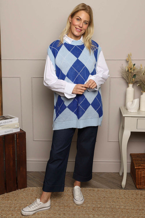 Theresa Argyle Knitted Vest Blue - Image 1