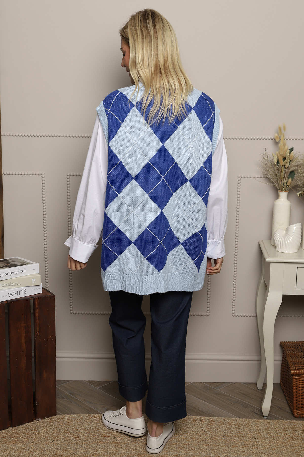 Theresa Argyle Knitted Vest Blue