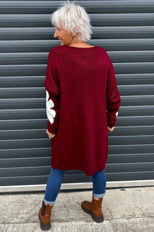 Joan Flower Knitted Jumper Dress Wine - Image 4