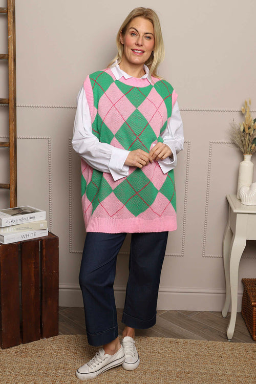 Theresa Argyle Knitted Vest Pink - Image 1