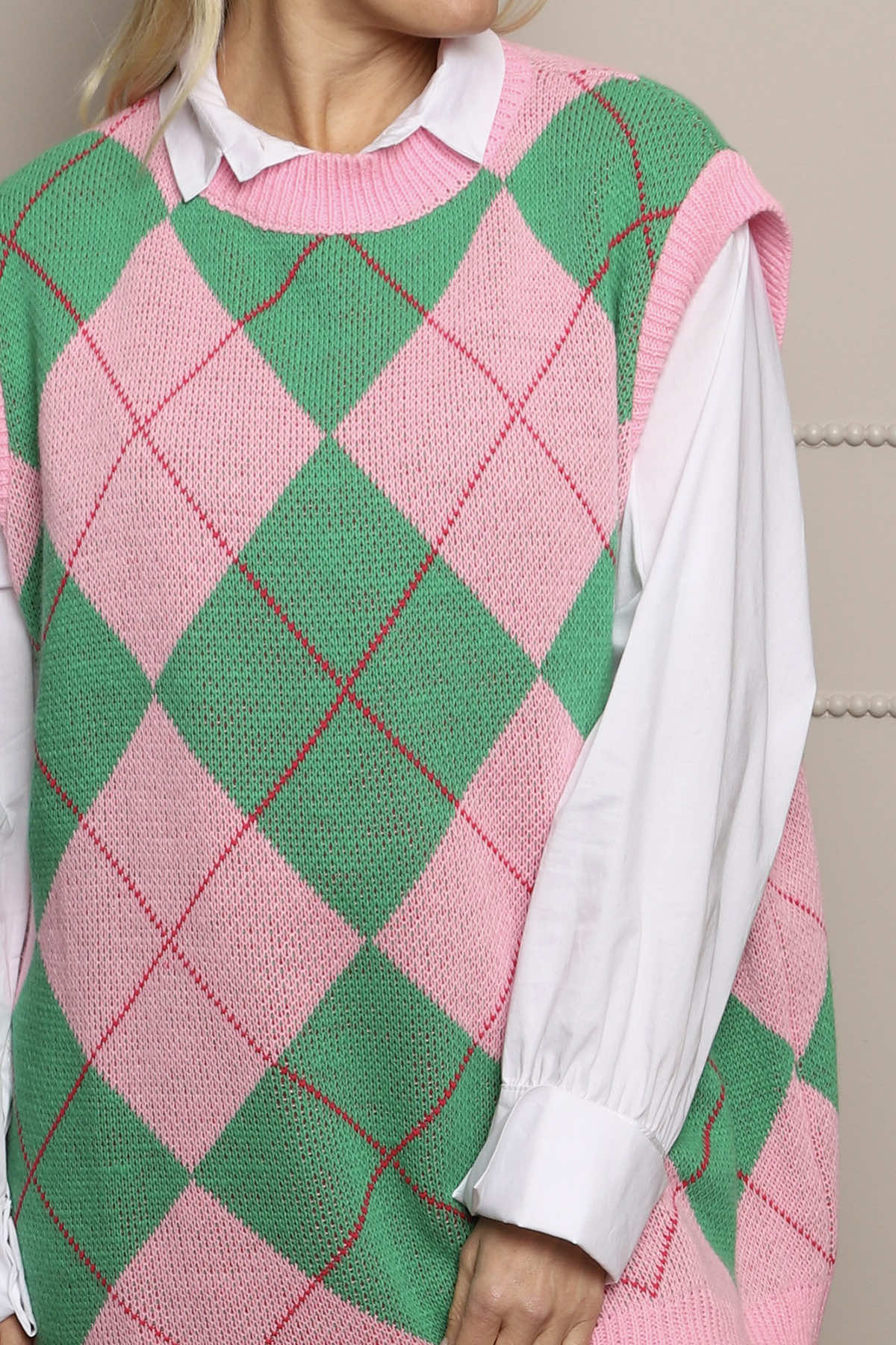 Theresa Argyle Knitted Vest Pink