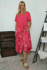 Tullia Botanical Print Cotton Dress Fuchsia Fuchsia - Tullia Botanical Print Cotton Dress Fuchsia