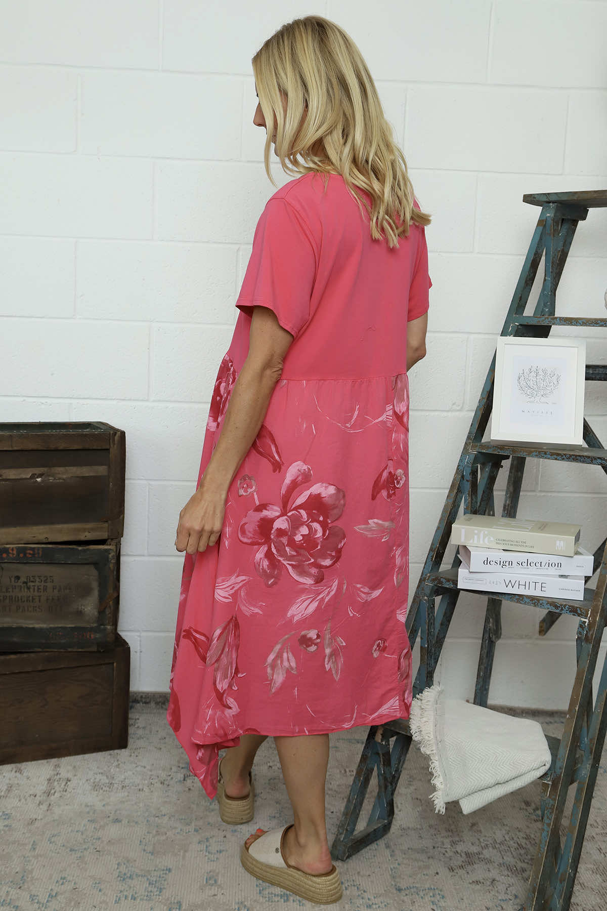 Tullia Botanical Print Cotton Dress Fuchsia