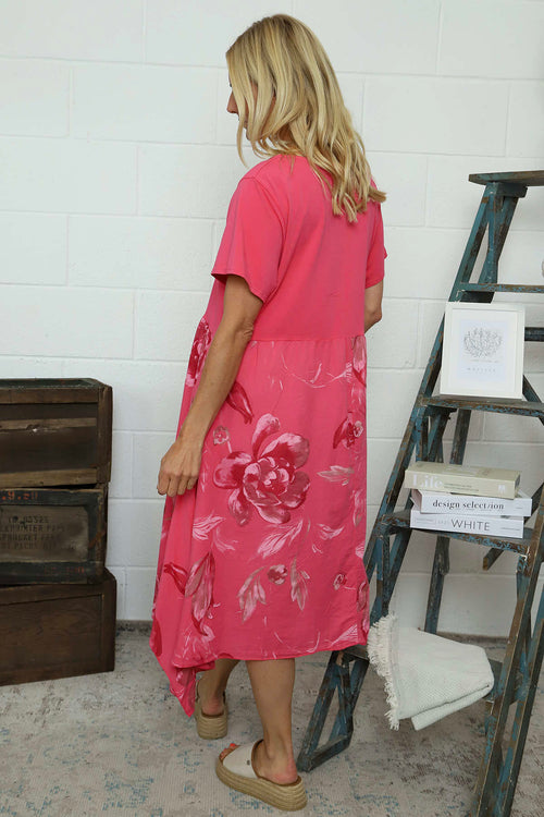 Tullia Botanical Print Cotton Dress Fuchsia - Image 4