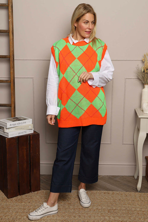 Theresa Argyle Knitted Vest Orange - Image 1
