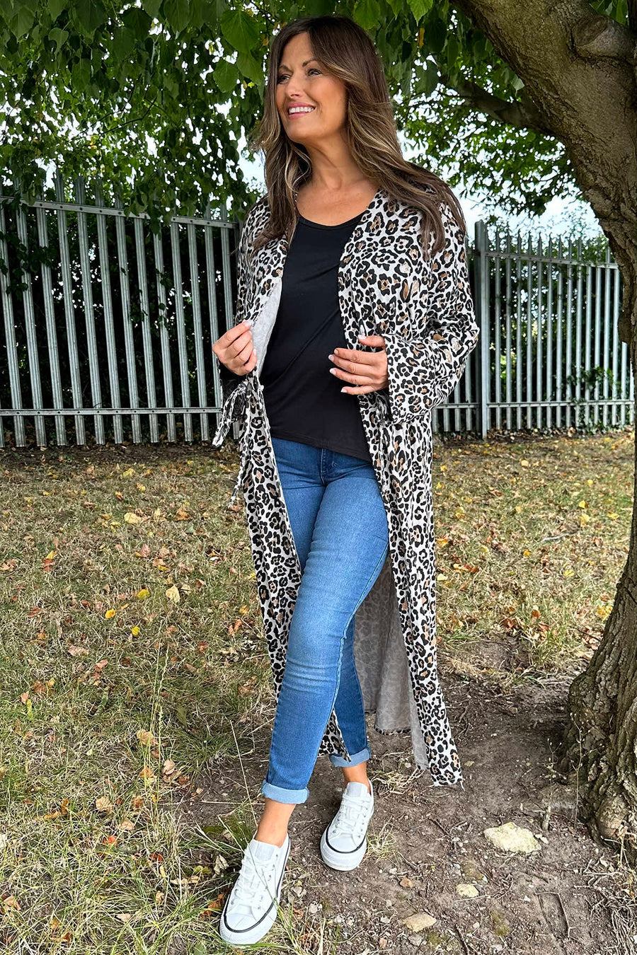 Kendall Leopard Print Knitted Cardigan Stone