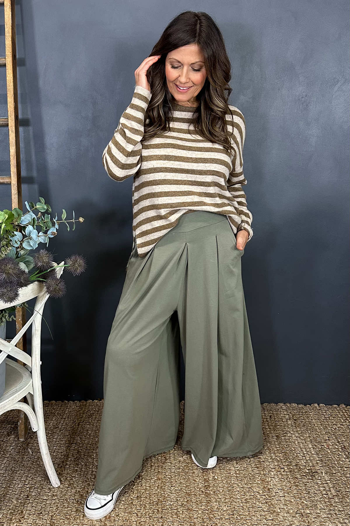 Trish Wide Leg Trousers Khaki