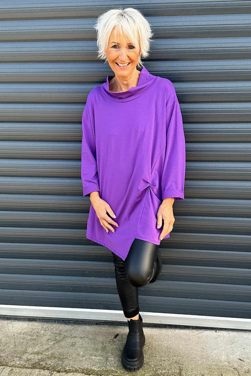 Brianna Cowl Neck Cotton Top Purple