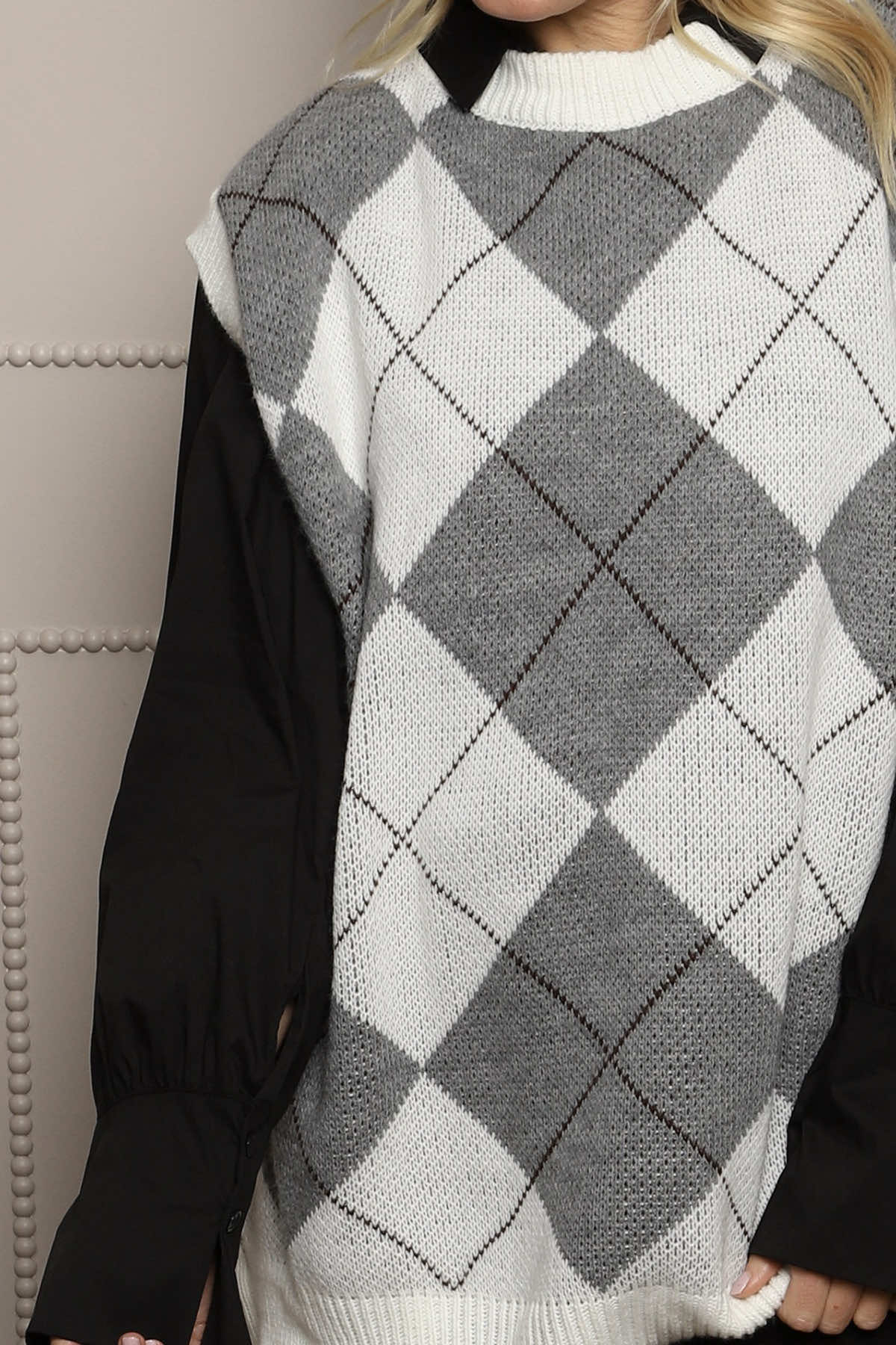Theresa Argyle Knitted Vest Grey