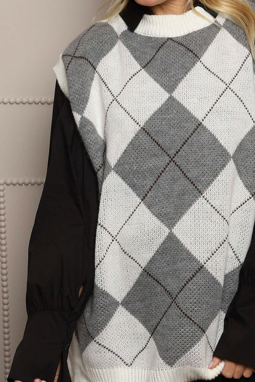 Theresa Argyle Knitted Vest Grey - Image 3
