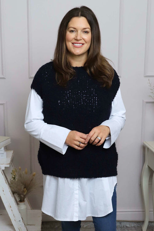Clancy Boucle Tank Top Navy - Image 1
