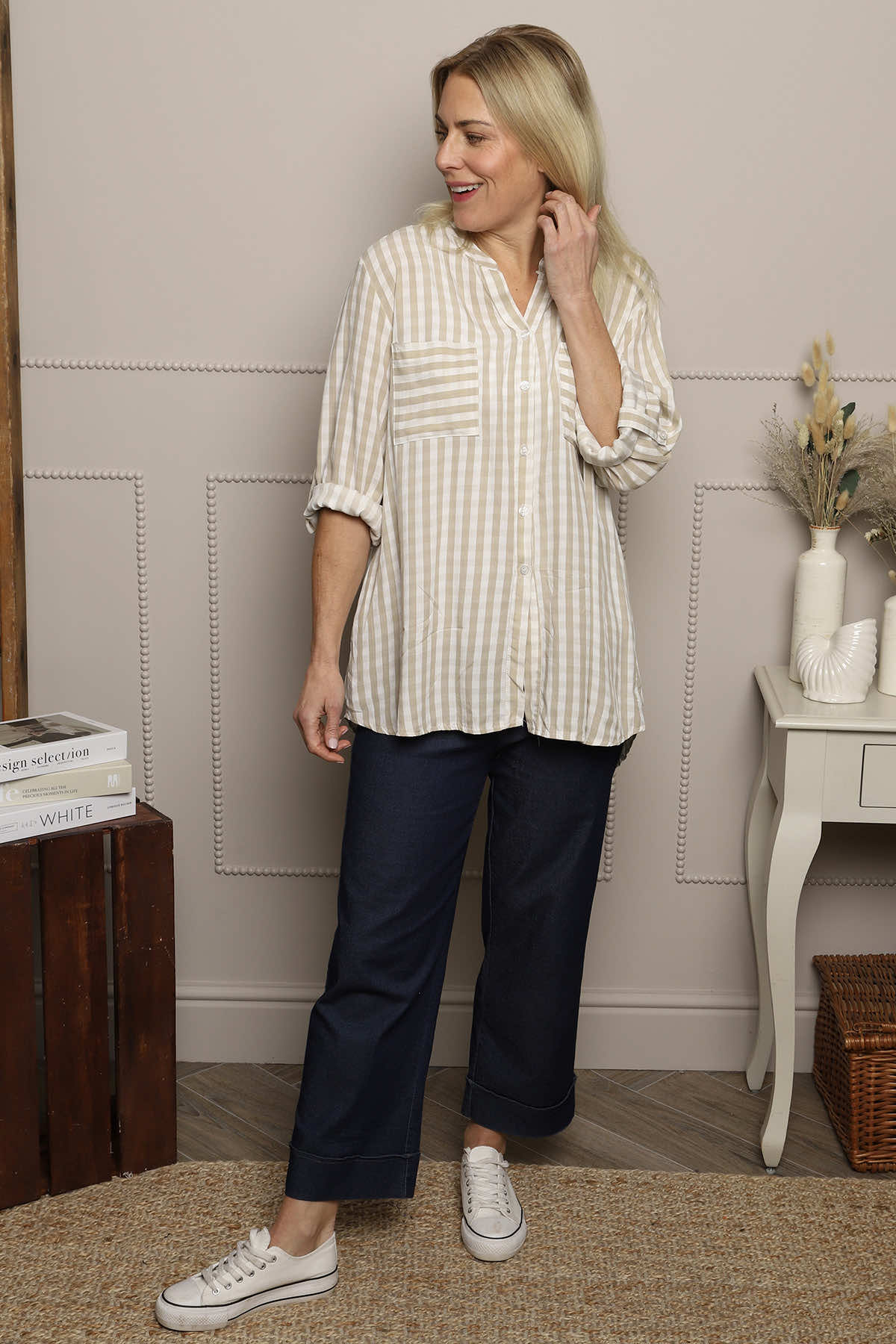 Jaynie Gingham Tie Front Shirt Mocha