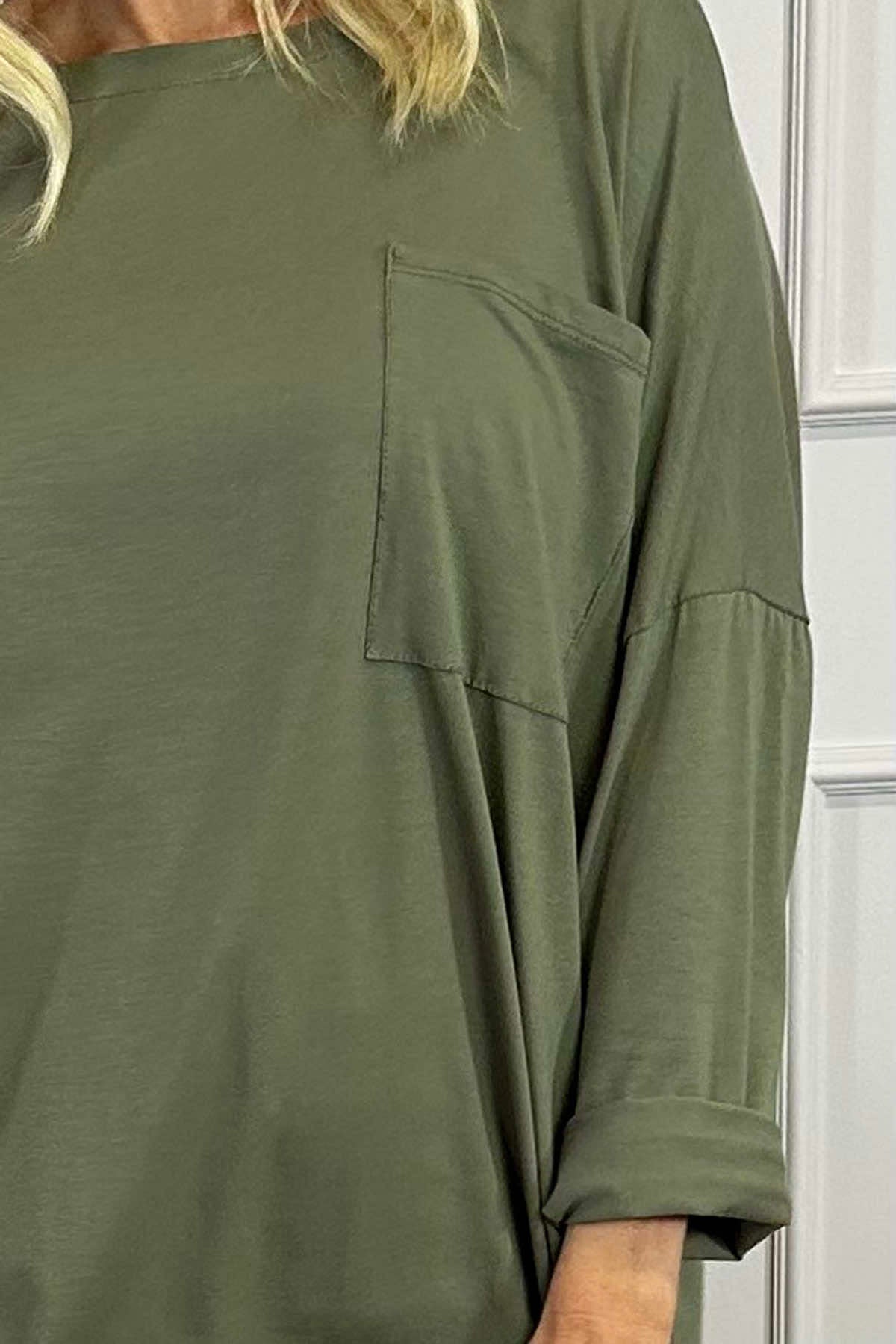 Hollie Pocket Cotton Top Khaki