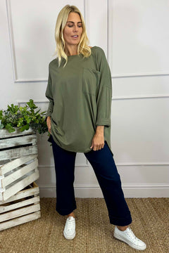 Hollie Pocket Cotton Top Khaki