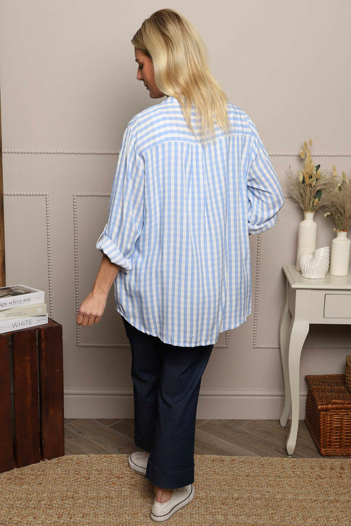 Jaynie Gingham Tie Front Shirt Powder Blue - Image 6