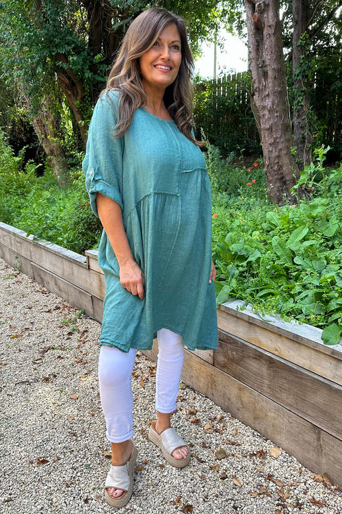 Langford Linen Tunic Dress Sage Green