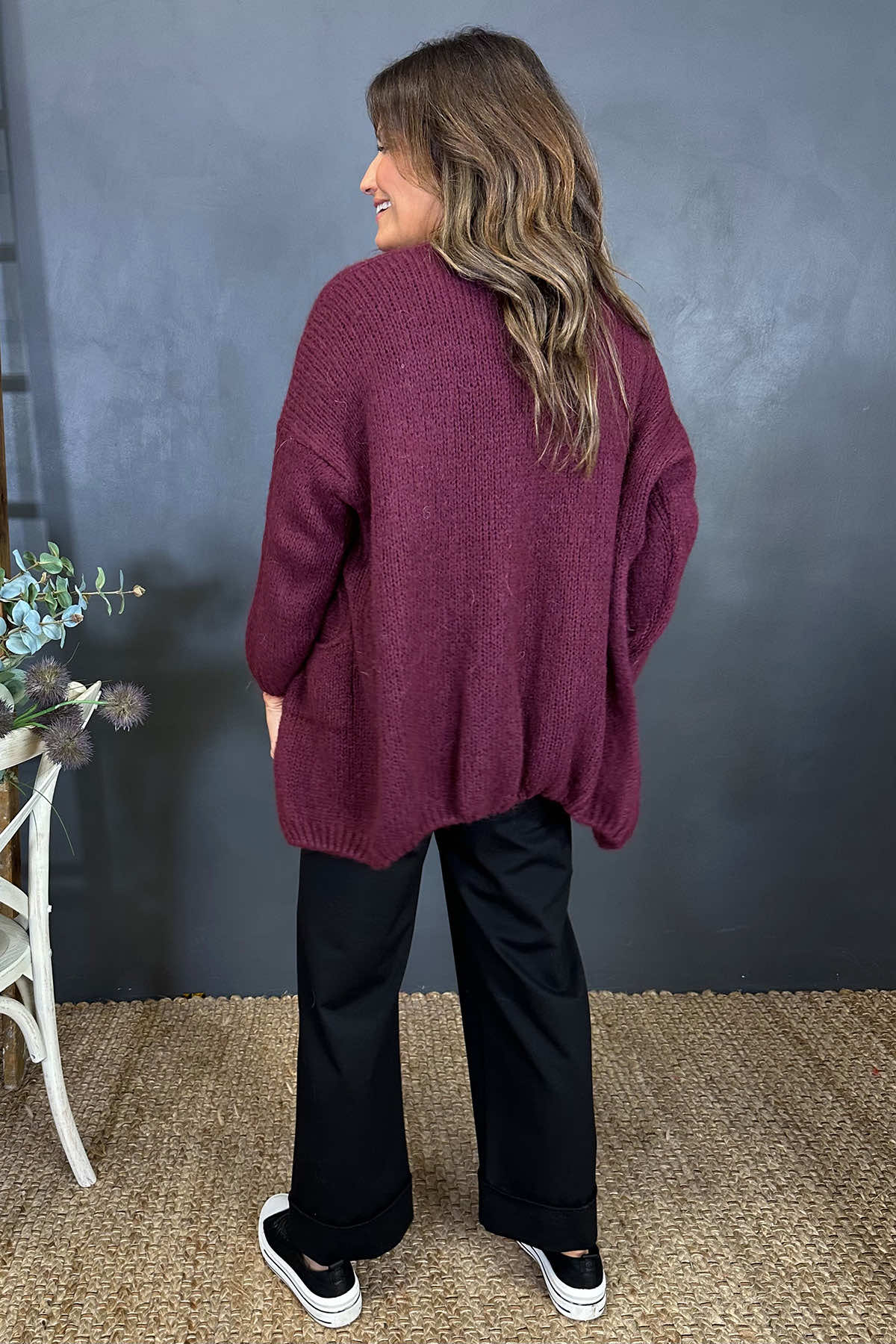 Spencer Knitted Pocket Cardigan Wine