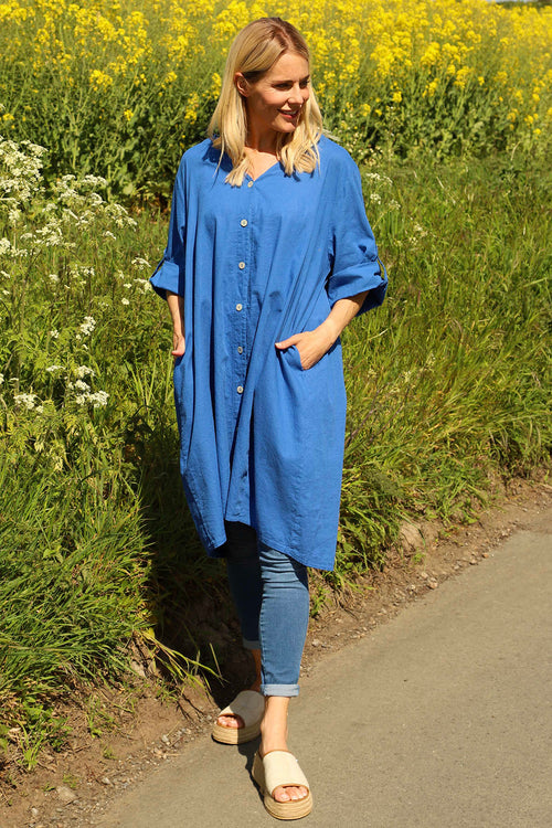 Alicia Button Linen Jacket Cobalt - Image 2