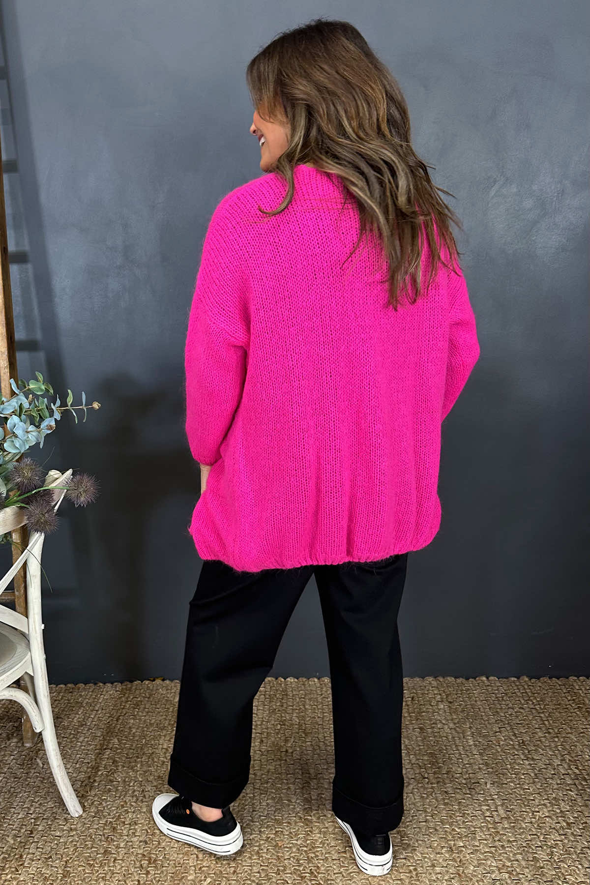 Spencer Knitted Pocket Cardigan Fuchsia