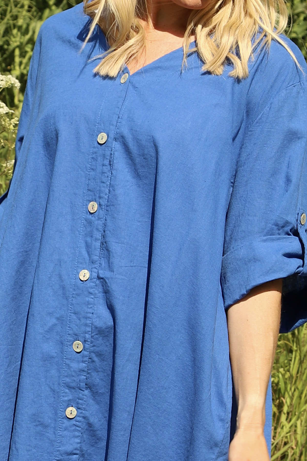 Alicia Button Linen Jacket Cobalt