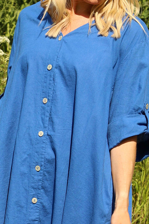 Alicia Button Linen Jacket Cobalt - Image 3