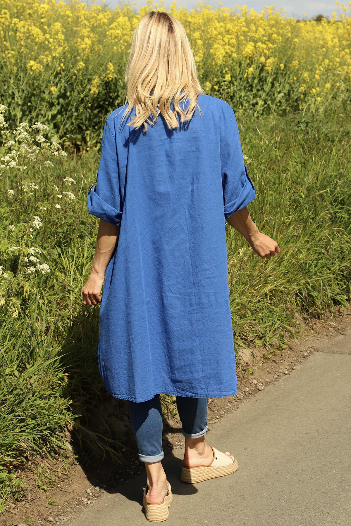 Alicia Button Linen Jacket Cobalt