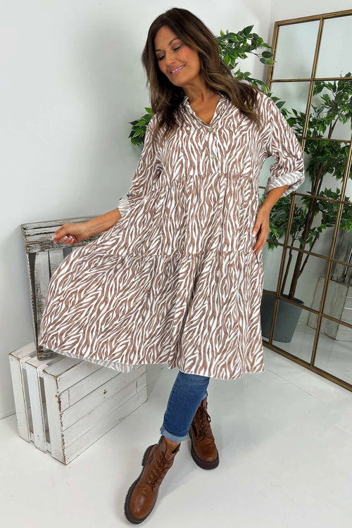 Tinsley Print Dress Nutmeg - Image 1