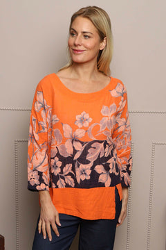 Paitlyn Print Cotton Top Orange