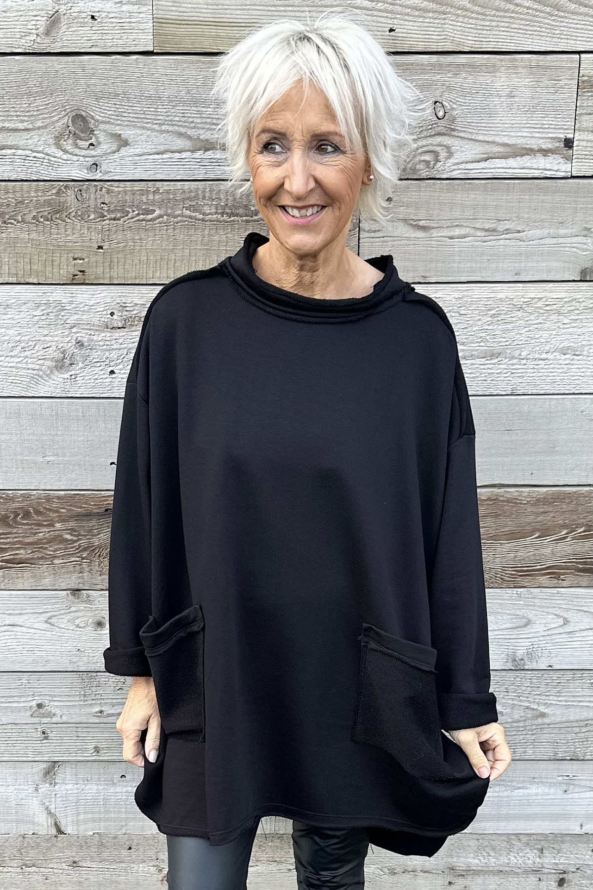 Katherine Cowl Pocket Top Black