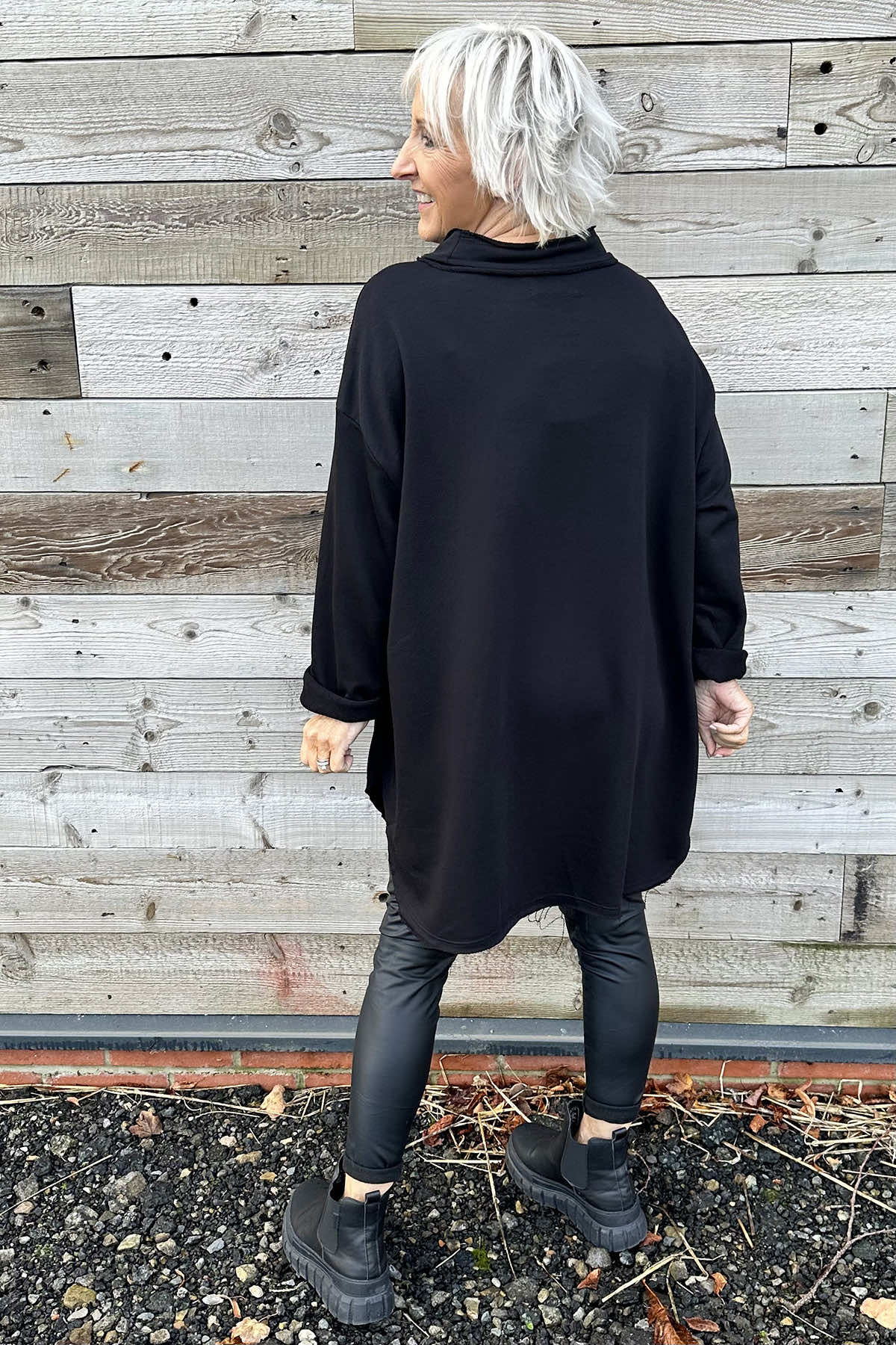 Katherine Cowl Pocket Top Black