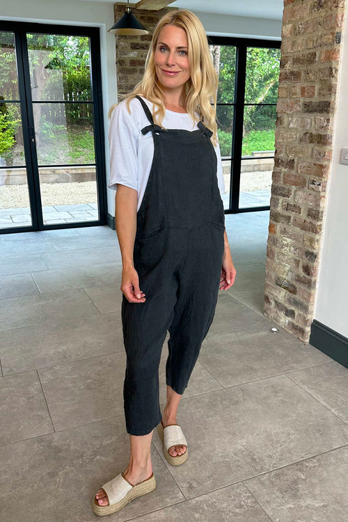 Pabo Linen Dungarees Charcoal