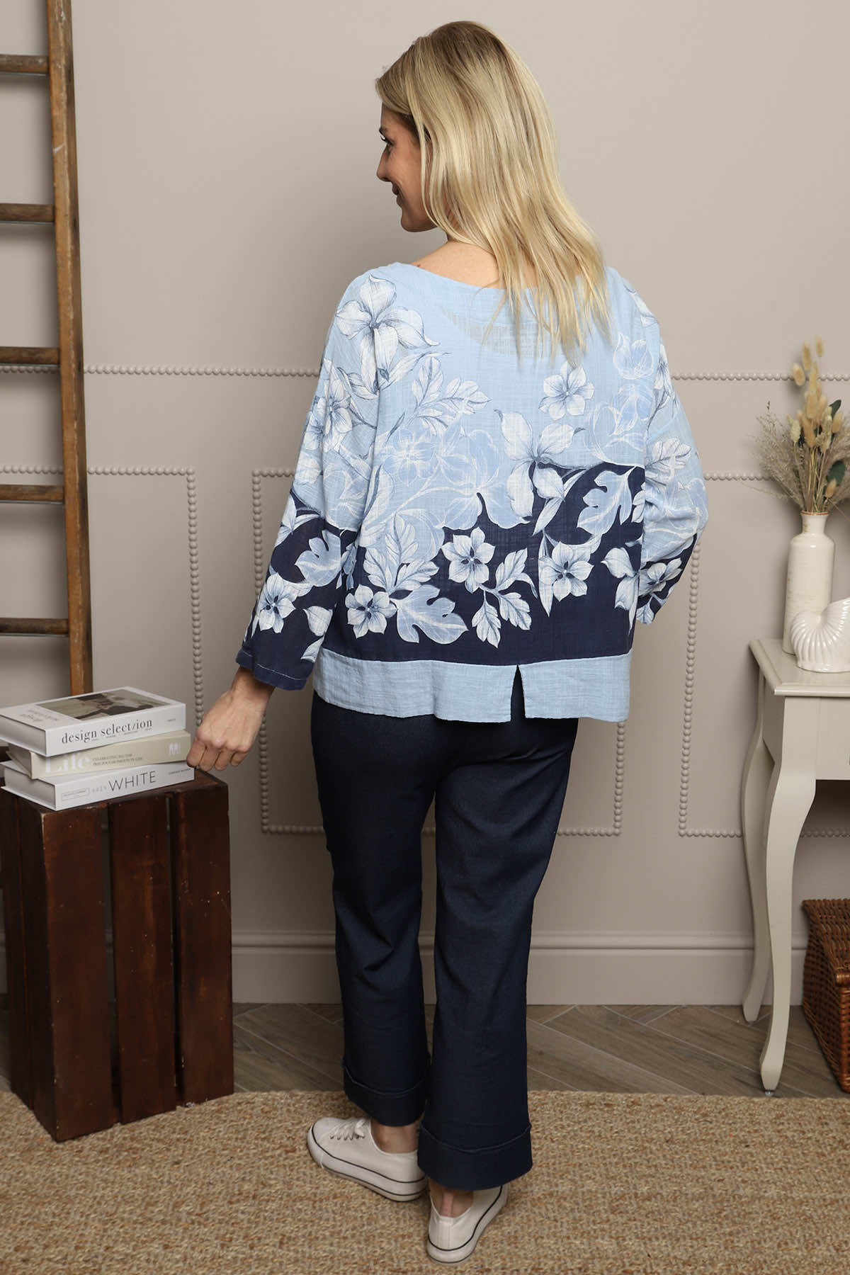 Paitlyn Print Cotton Top Light Blue
