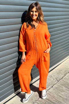 Paulton Linen Boilersuit Orange