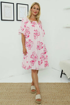 Fabiola Print Bardot Tunic Fuchsia
