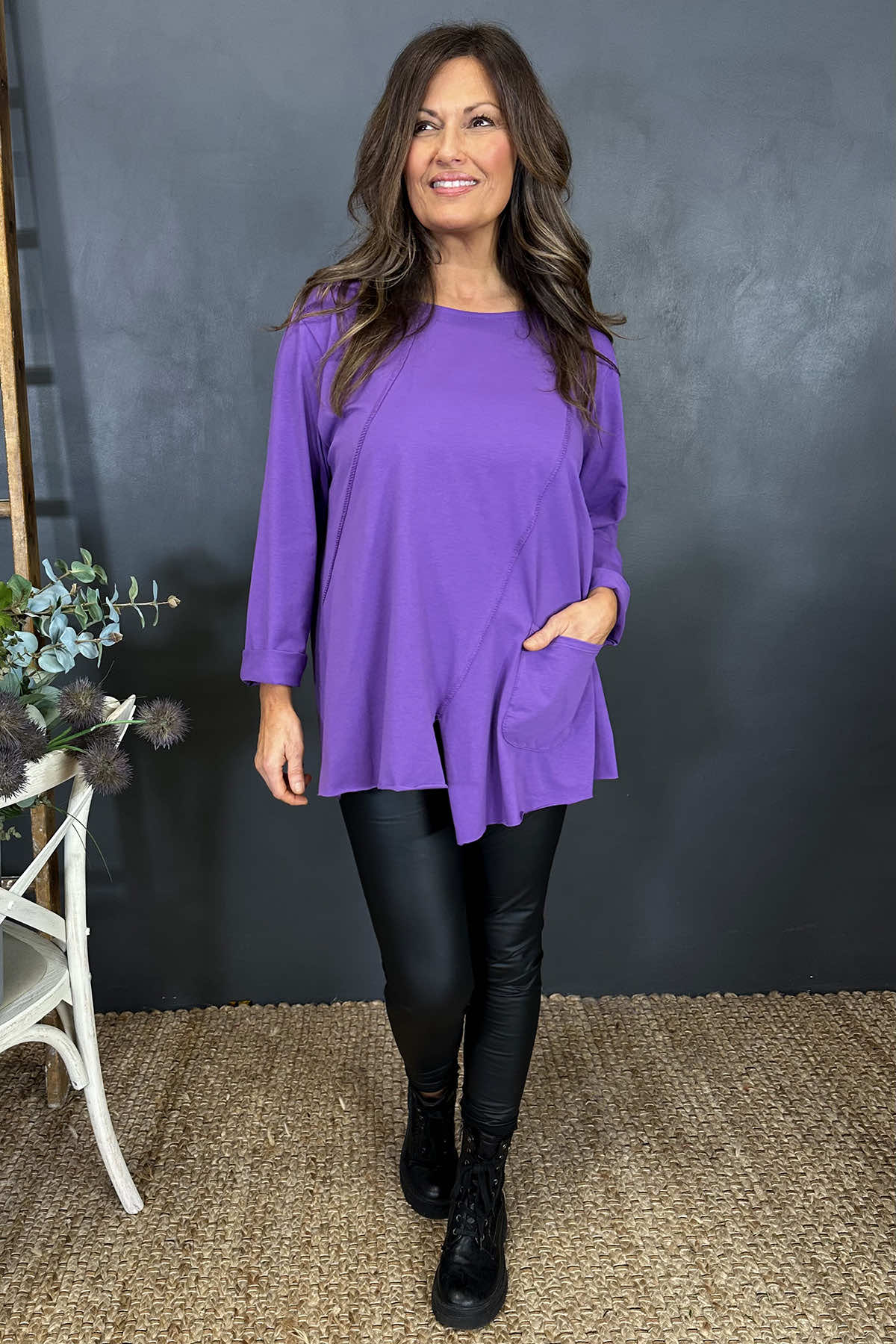 Brandina Seam Detail Cotton Top Purple