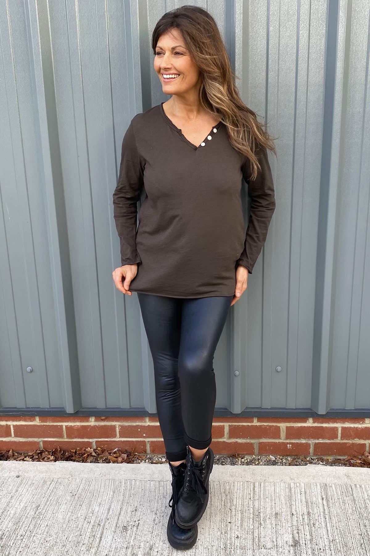 Briella V-Neck Cotton Top Cocoa