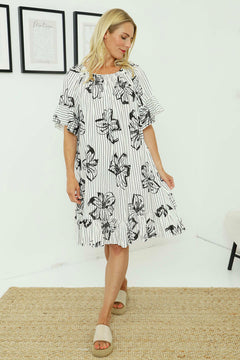 Fabiola Print Bardot Tunic Black