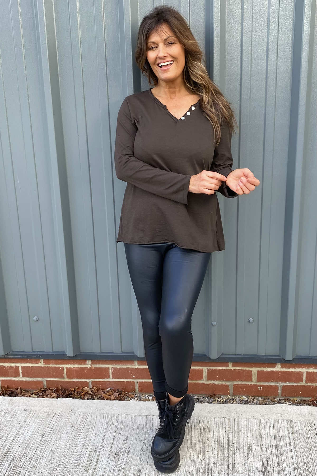 Briella V-Neck Cotton Top Cocoa