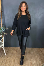 Brandina Seam Detail Cotton Top Black Black - Brandina Seam Detail Cotton Top Black