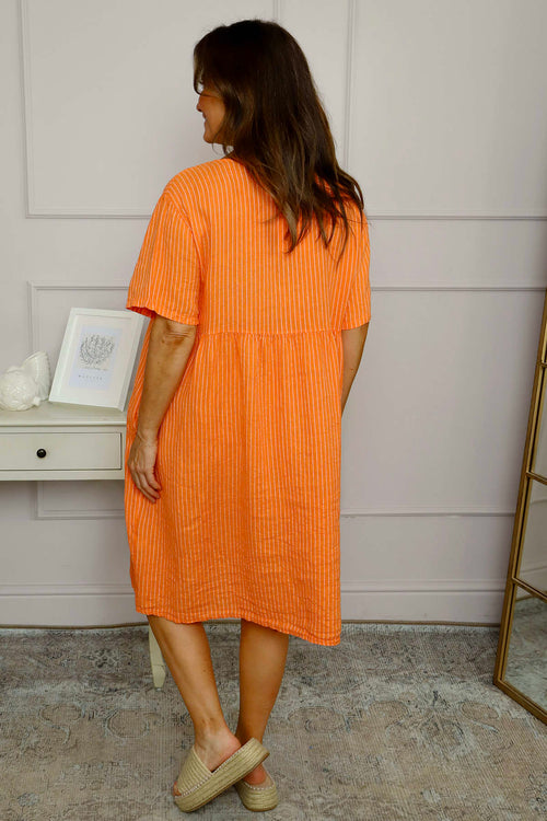 Ellora Stripe Linen Dress Orange - Image 4