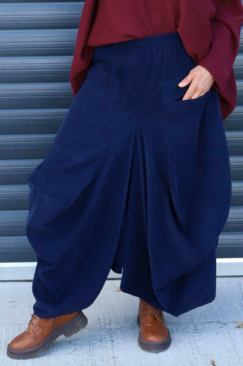 Orla Needlecord Parachute Skirt Navy - Image 2